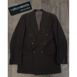 Vintage Carloorestes Mens Brown Double Breasted Suit Jacket Size 40L Peak Lapel